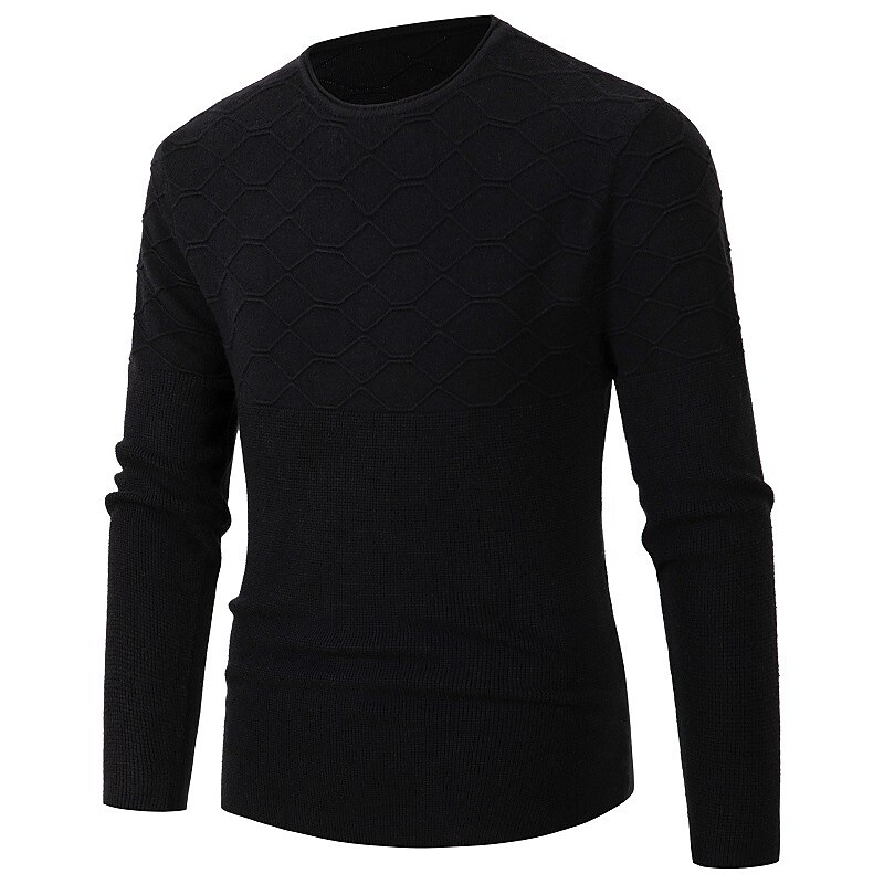 Men's Pure Color Long Sleeve Knitted Solid Color Crew Neck Shirt