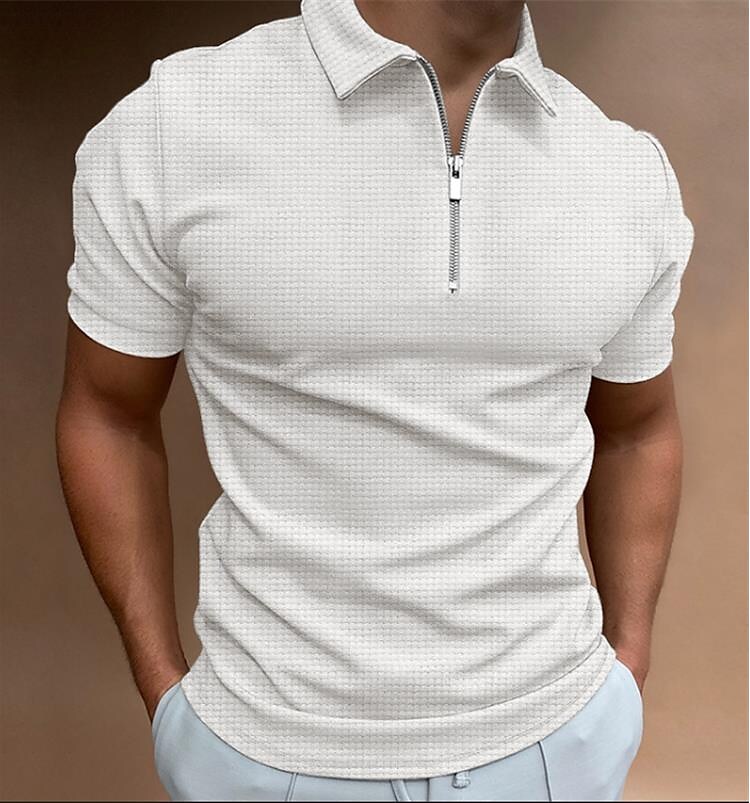 Men's Golf Shirt Tartan Vintage Turndown Going out golf shirts Zipper Patchwork Short Sleeve Slim Tops Designer Sports Black Khaki Royal Blue Comfortable Lightweight Summer Quick Dry