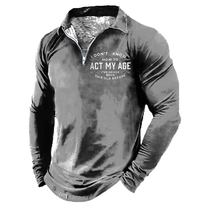 Men's Casual Turndown Letter Print Long Sleeve Zipper Cool Shirt