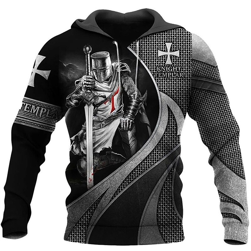 Men's Casual 3D Print Hooded Long Sleeve Pullover Sweatshirt