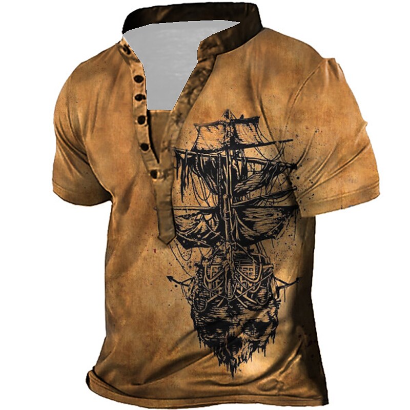 Men's Henley Shirt Tee T shirt Tee 3D Print Graphic Patterned Rudder Plus Size Stand Collar Daily Sports Button-Down Print Short Sleeve Tops