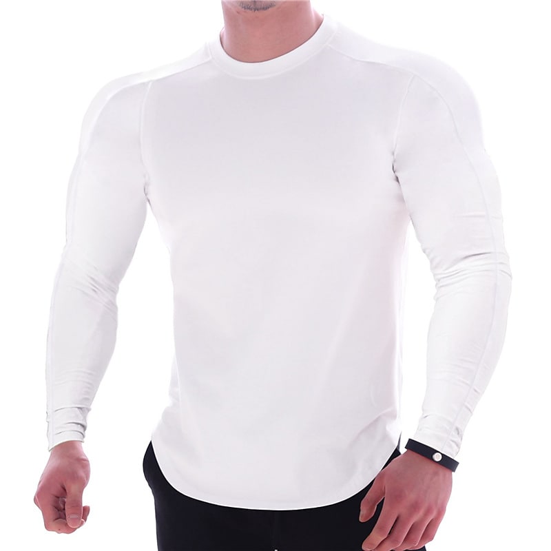 Men's Casual Solid Color Round Neck Sport Long Sleeve Muscle Shirt