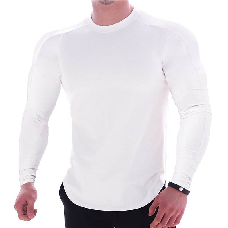 Men's Casual Solid Color Round Neck Sport Long Sleeve Muscle Shirt