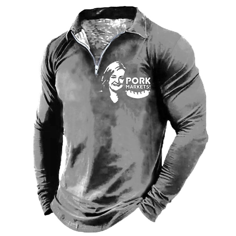 Men's Casual Letter Print Turndown Long Sleeve Zipper Sweatshirt