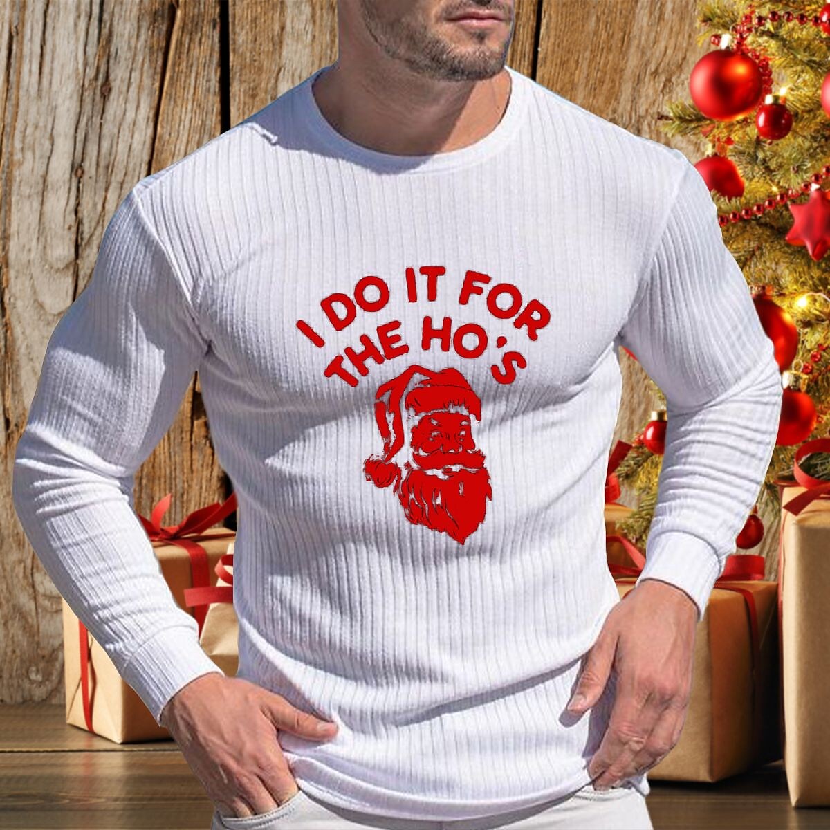 Men's Christmas Letter Print Crew Neck Green Street Long Sleeve Shirt