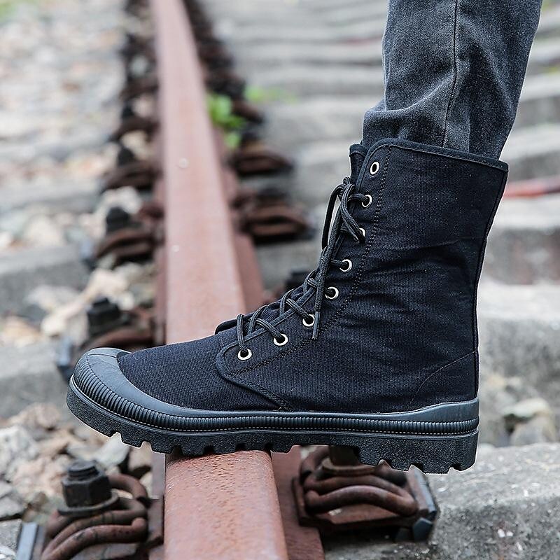 perennial supply men's high-top hiking shoes korean version of the trend of canvas shoes casual shoes tongue siamese martin men's shoes