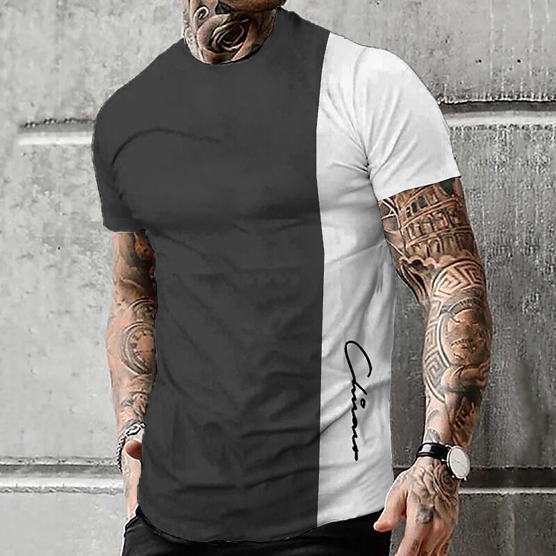 Men's T shirt Tee Tee Graphic Color Block Crew Neck 3D Print Outdoor Casual Short Sleeve Print Top