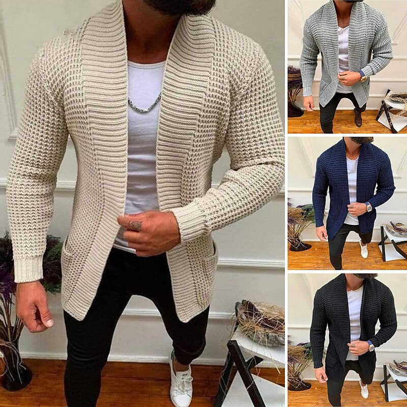 Men's Knitted Solid Color V Neck Outdoor Long Sleeve Cardigan Sweater