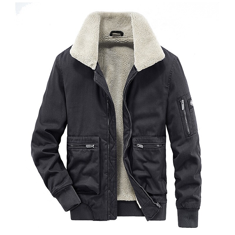 Men's Winter Solid Color Warm Going out Zipper Turndown Jacket