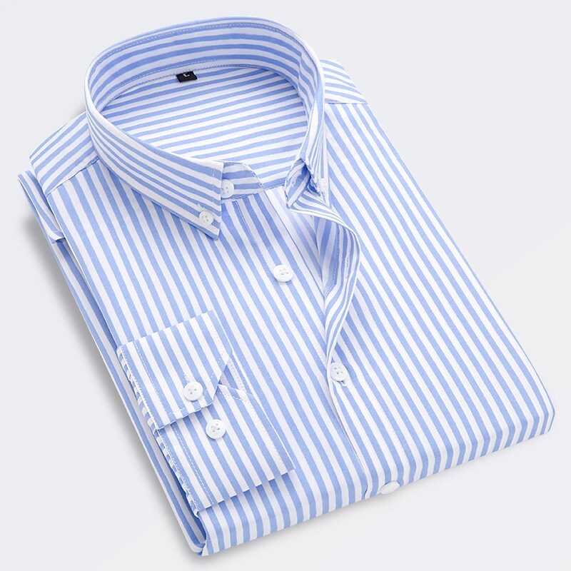 Men's Striped Classic Collar Long Sleeve Formal Casual Hand Wash Shirt