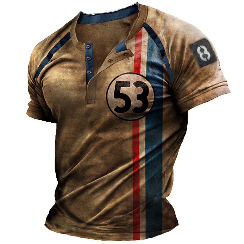 Men's Henley Shirt T shirt Tee 3D Print Striped Graphic Patterned Letter Henley Street Casual Button-Down Print Short Sleeve Tops