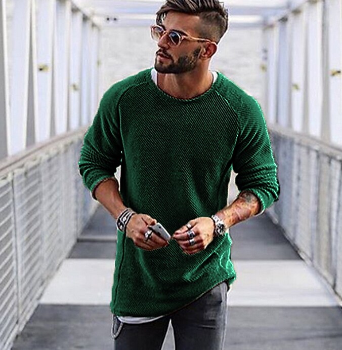 Men's Casual Street Long Sleeve Solid Color Crew Neck Sweaters  