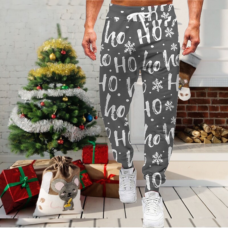 Men's Outdoor Christmas Elastic Waist Full Length Sweatpants