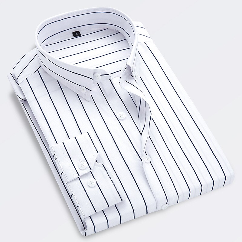 Men's Striped Classic Collar Long Sleeve Formal Casual Hand Wash Shirt
