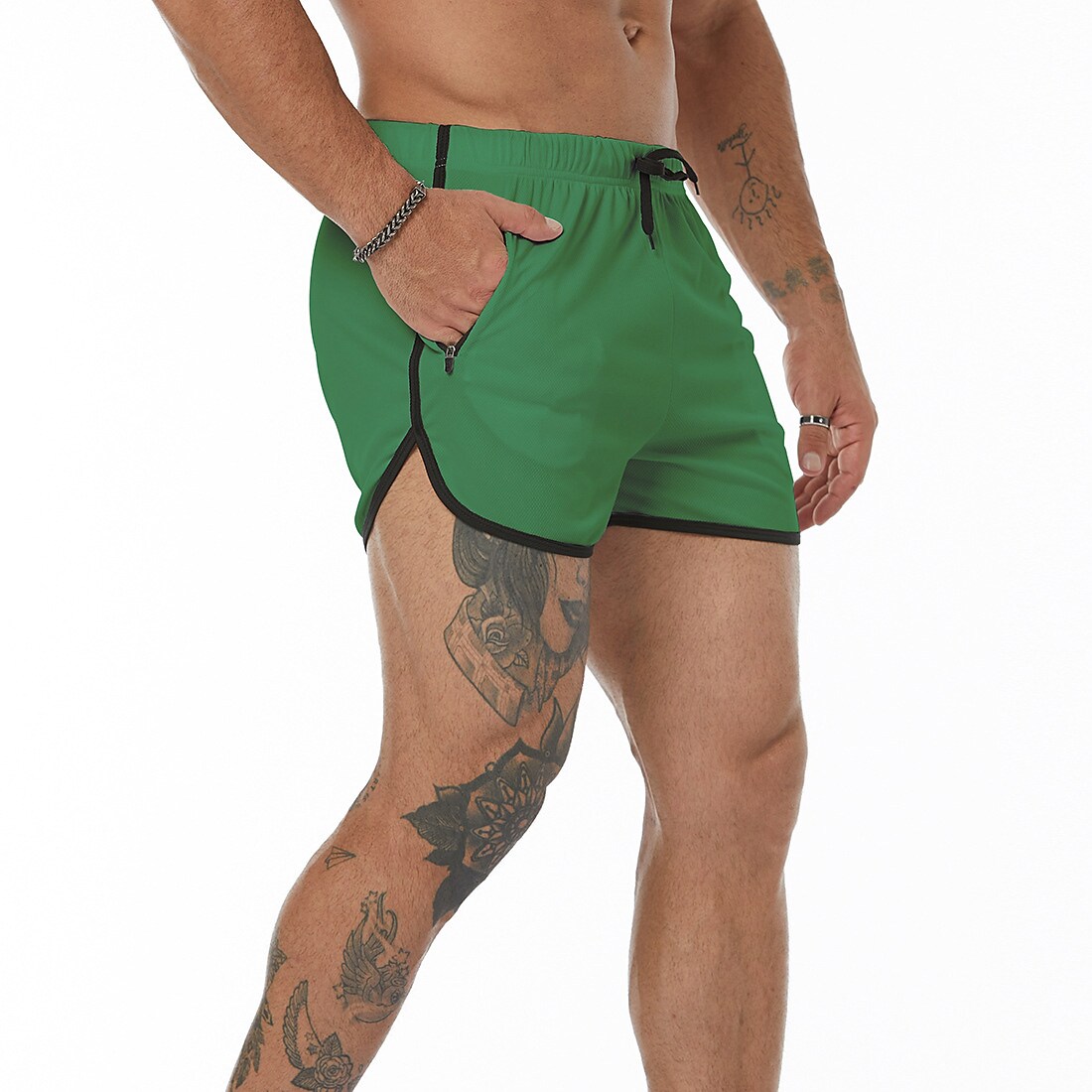 Men's Running Shorts Pocket Drawstring High Waist Bottoms Breathable Q