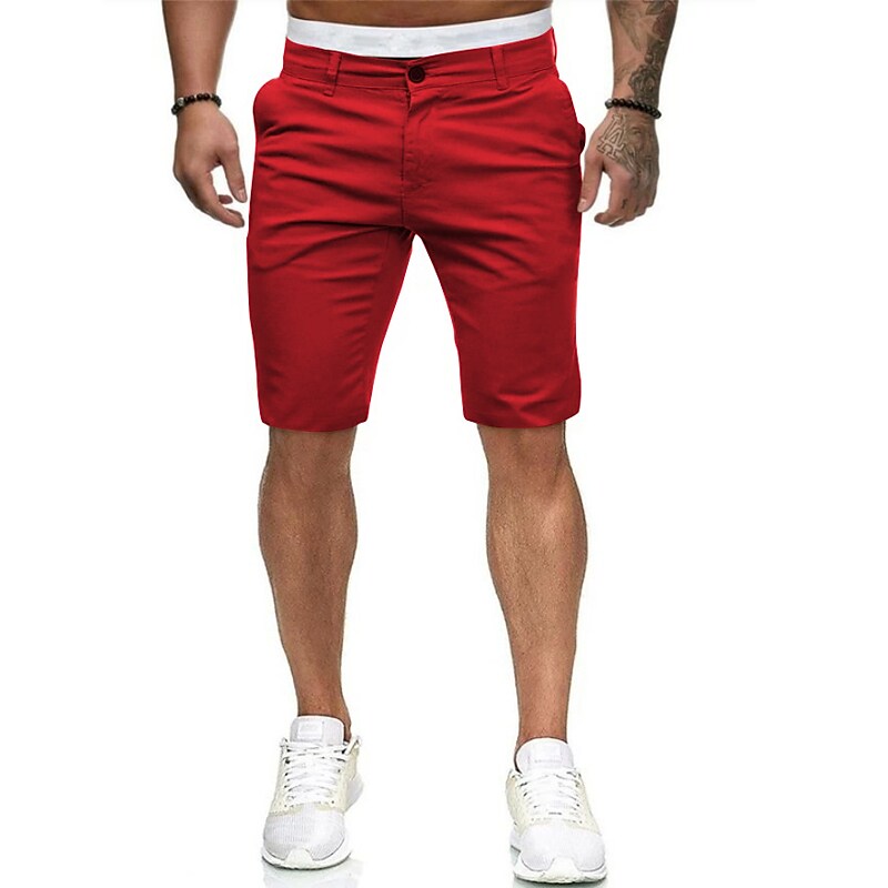 Men's Chino Bermuda Work Shorts Zipper Pocket Plain Outdoor Knee Length Classic Style Chino Slim Shorts