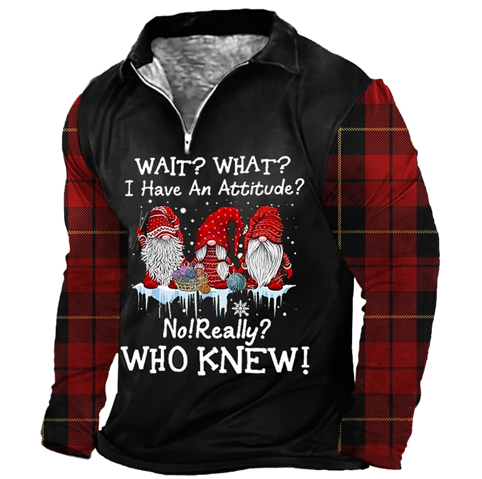 Men's Casual Santa Claus Print Lapel V Neck Long Sleeve Sweatshirt