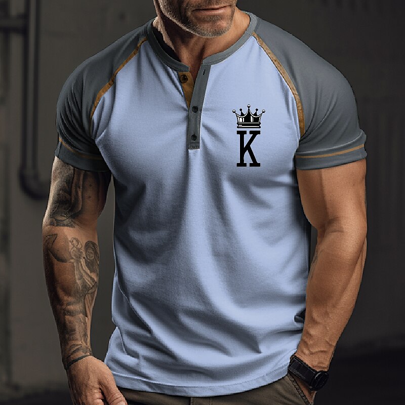 Men's Outdoor Daily Fashion Comfortable Breathable Print Short Sleeve Henley Shirt