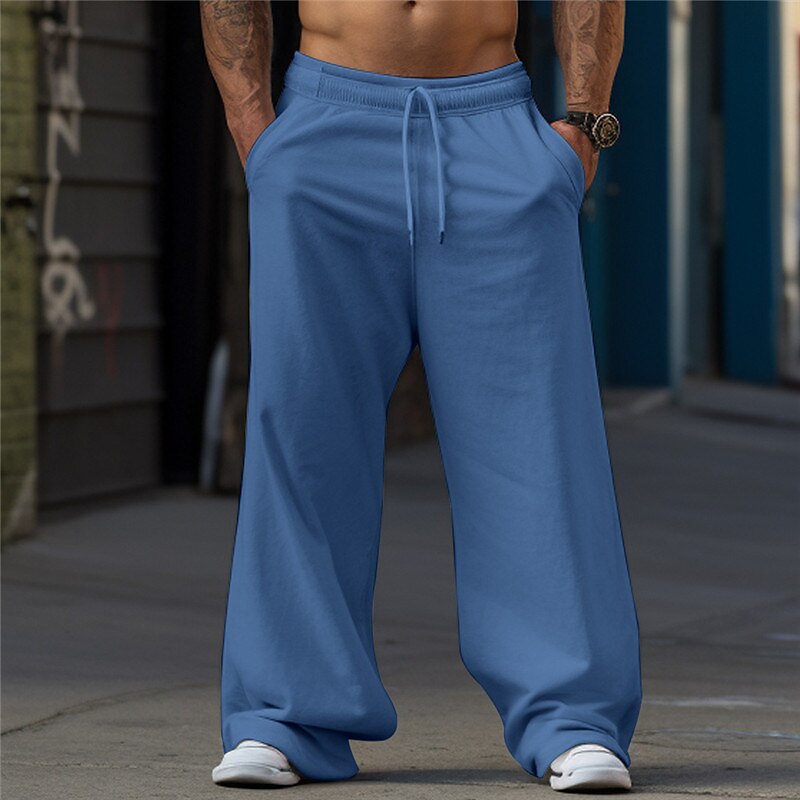 Men's Sweatpants Trousers Drawstring Elastic Waist Wide Leg Plain Comfort Breathable Casual Daily Holiday Sports Fashion Joggers 
