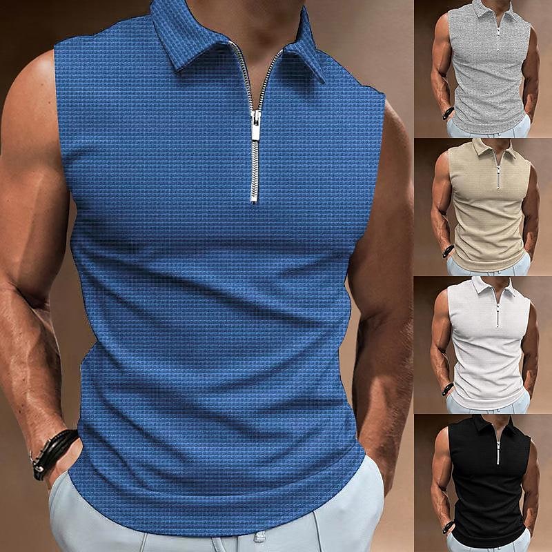 Men's Tank Top Summer Lapel Button-down Sleeveless Tcasual Sports Vest