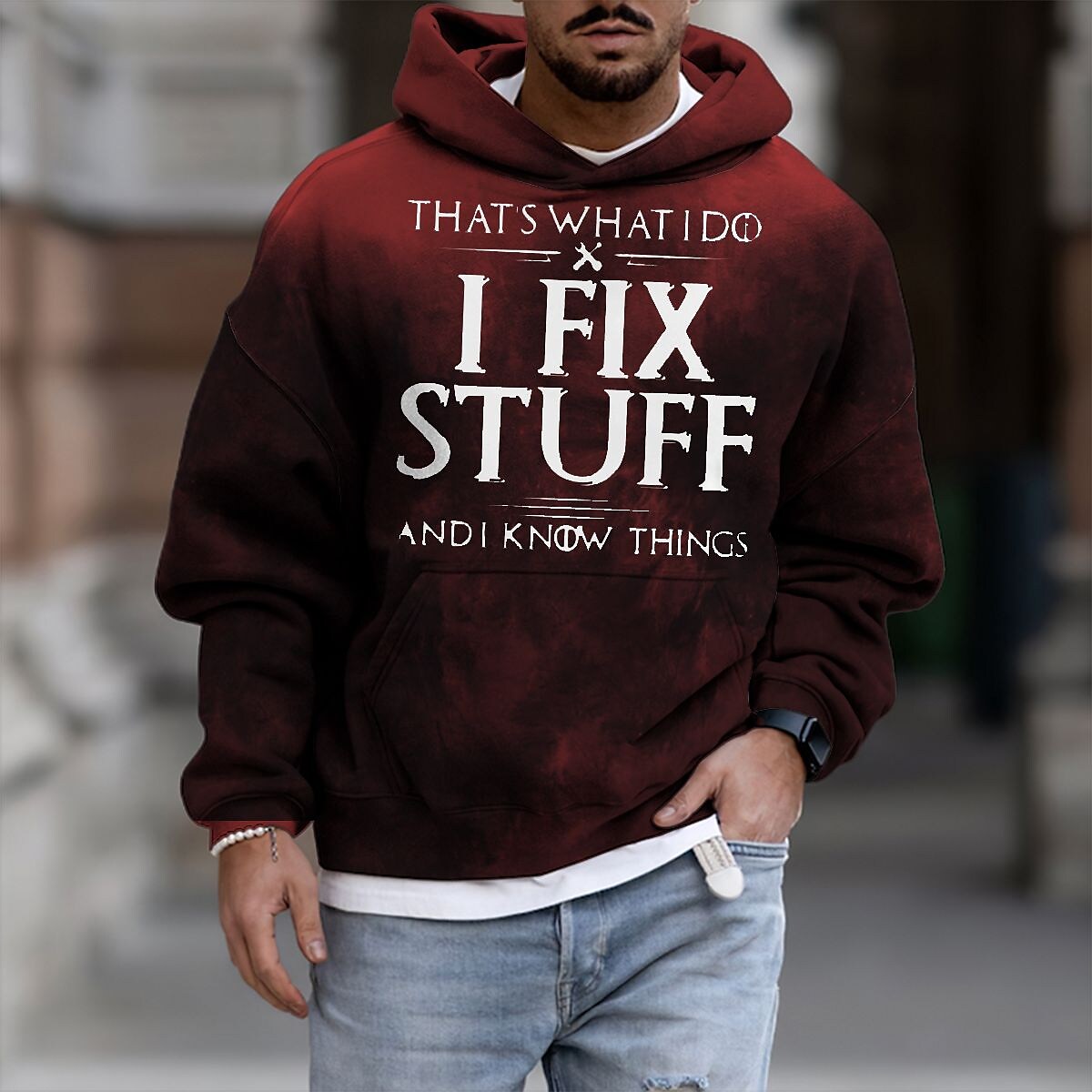 Men's Casual Letter Graphic Prints Pullover Hooded Sweatshirt