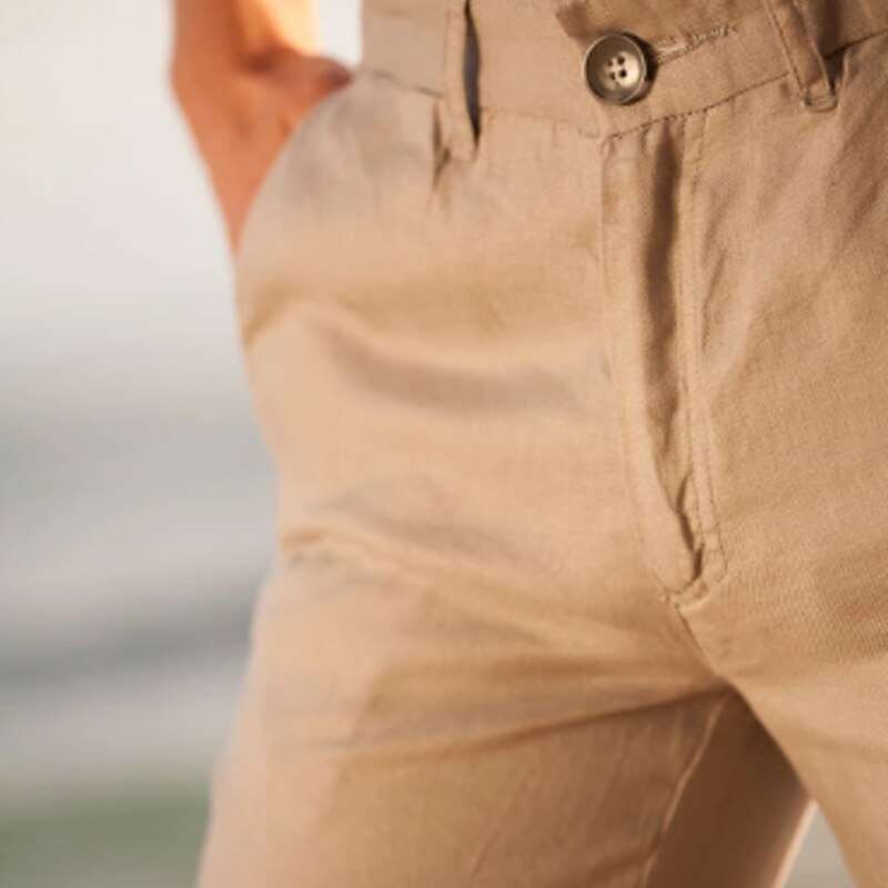 Men's Linen Trousers Beach Straight Leg Plain Comfort Outdoor Casual Daily Linen / Cotton Blend Pants 