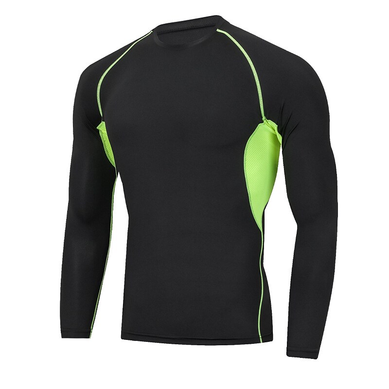 Men's Compression Running Patchwork Long Sleeve Athletic Breathable Quick Dry Soft Running Jogging Training Sportswear 