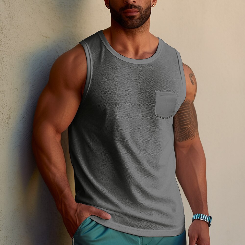 Men's Tank Top  Undershirt Sleeveless Shirt Plain Crewneck Sports & Outdoor Sleeveless Front Pocket Sport Vest Top