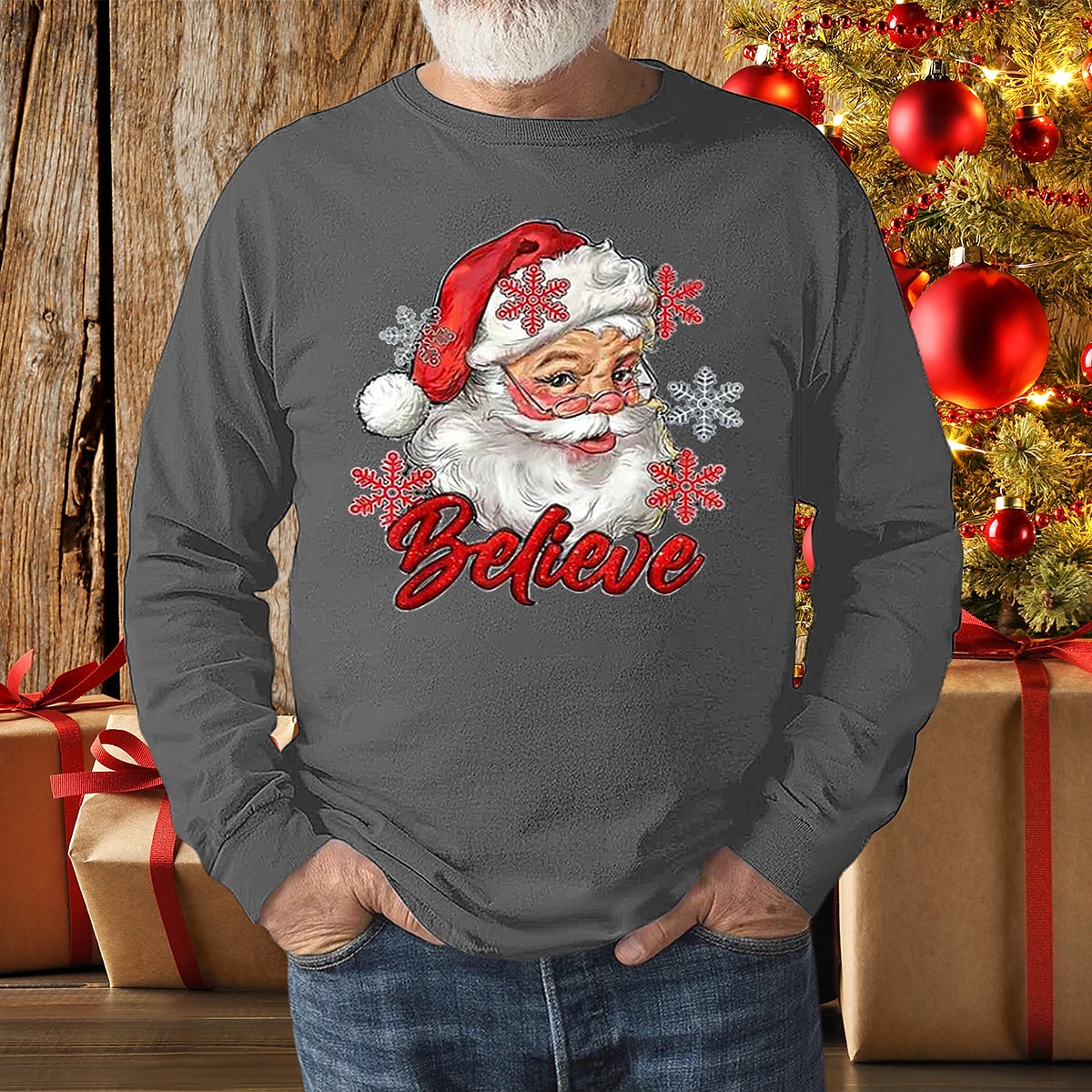 Men's Christmas Print Crew Neck Long Sleeve Streetwear Sweatshirt