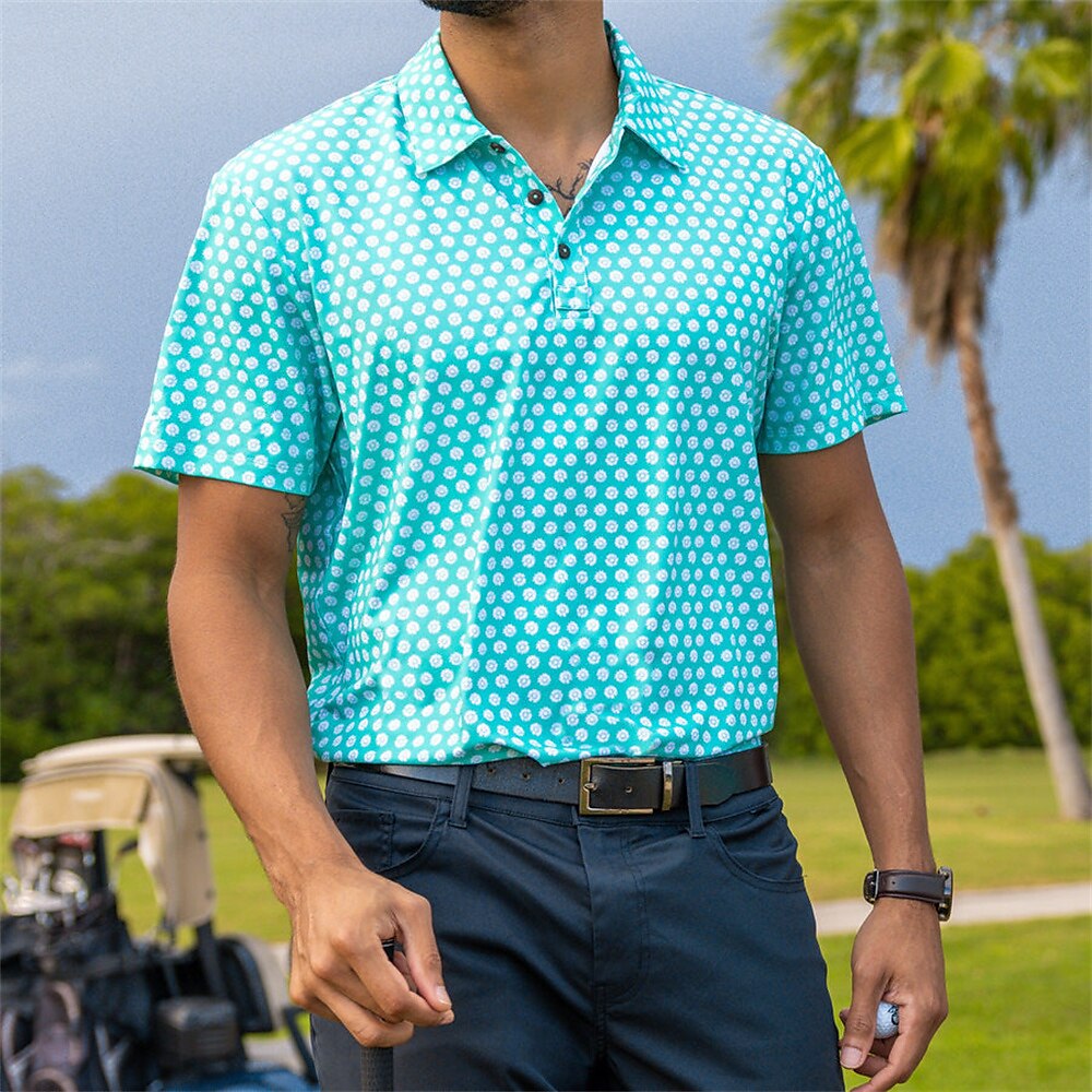 Men's Polo Shirt Golf Clothes Breathable Quick Dry Soft Short Sleeve Top Regular Fit Polka Dot Stripes Golf Shirt