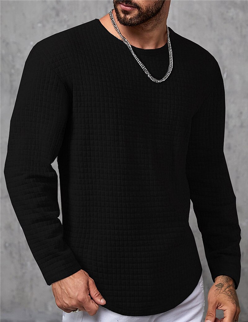 Men's T shirt Tee Waffle Shirt Tee Top Plain Crew Neck Street Vacation Long Sleeve Clothing Apparel Fashion Designer Basic Top