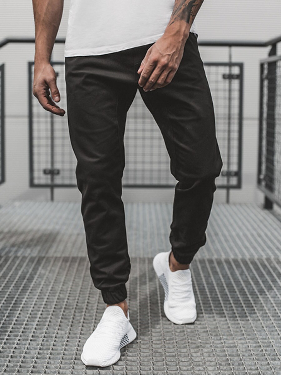 Men's Casual Street Solid Color Pocket Elastic Waist Straight Pants