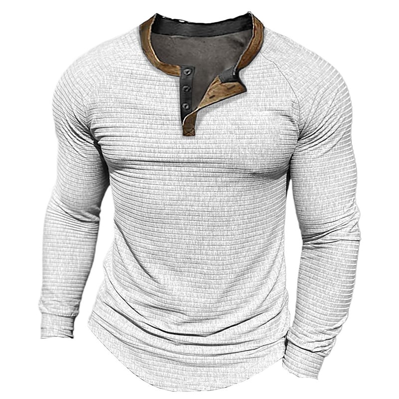 Men's Henley Shirt T shirt Tee Cool Shirt Plain Slim Pleated Henley Street Vacation Long Sleeve Basic Top