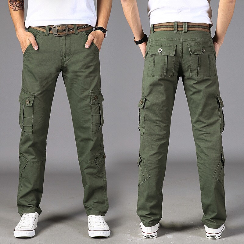 Men's Solid Color Work Multi Pocket  Lightweight Full Length Pants