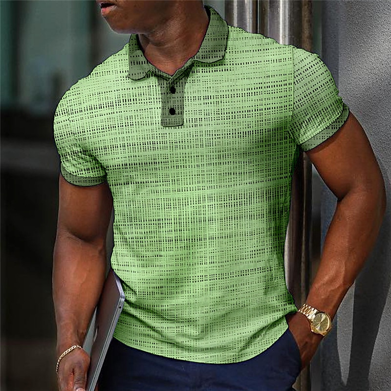 Men's Button Up Polos Lapel Polo Shirt Golf Shirt Striped Plaid / Check Graphic Prints Geometry Turndown  Outdoor Street Short Sleeves Print Sports Fashion