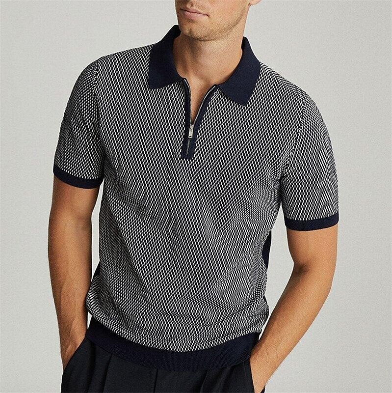 Men's Collar Polo Shirt  Geometry Collar Outdoor Street Short Sleeve Zipper Casual Comfortable Golf Shirt