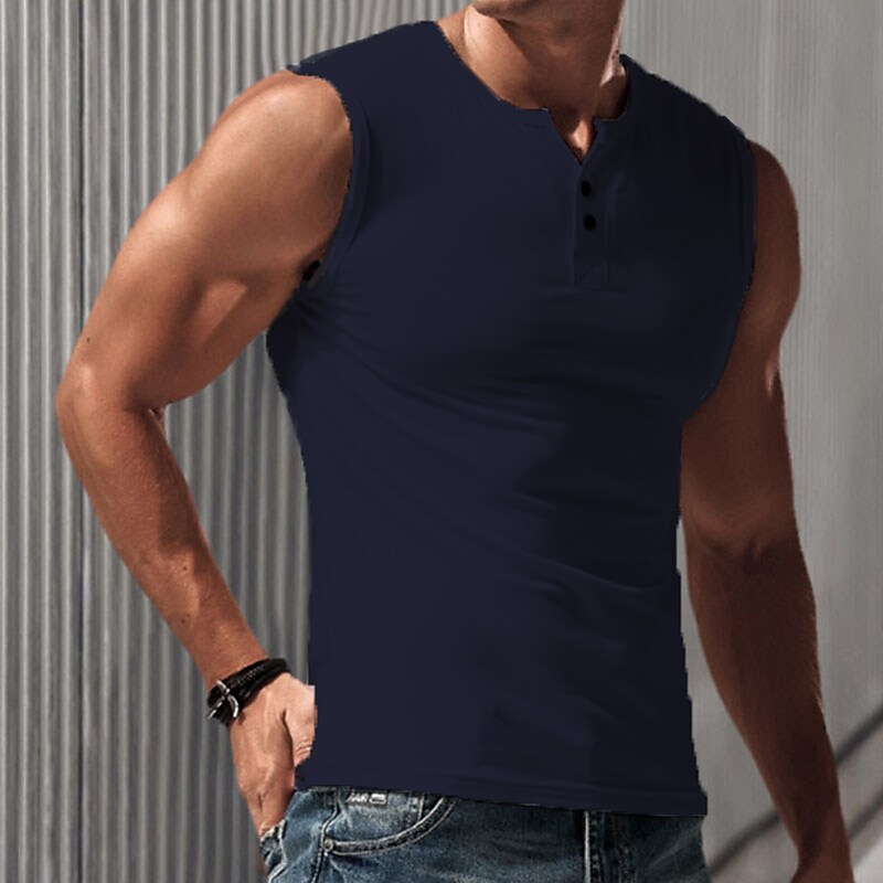 Men's Tank Top Undershirt Solid Color Henley Street Casual Short Sleeve Button-Down Clothing Apparel Basic Fashion Classic Comfortable