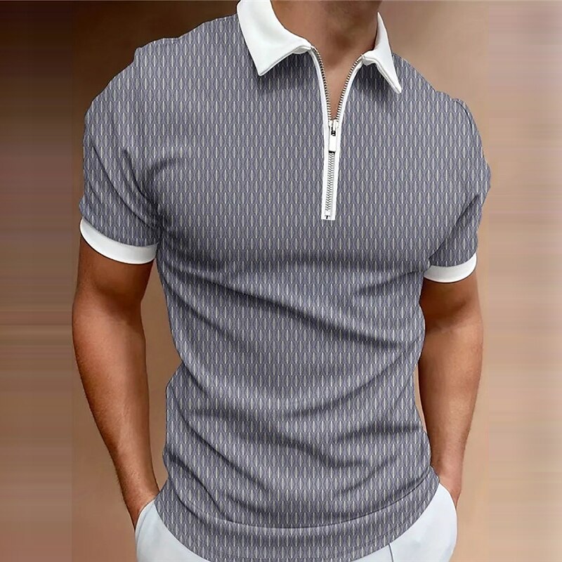 Men's Zip Lapel Polo Graphic Prints Geometry Turndown Outdoor Street Short Sleeves Zipper Fashion Casual  Golf Shirt