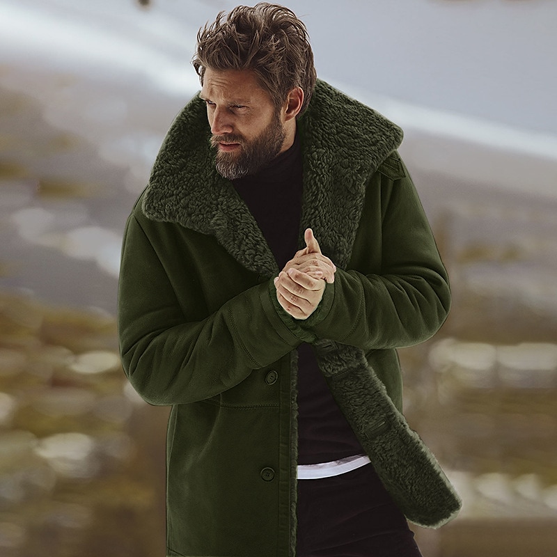 Men's Causal Cotton Warm Solid Color Vintage Long Sleeve Coat