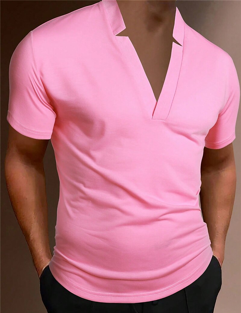 Men's Street Casual V Neck Short Sleeve Fashion Basic Plain Classic Summer Regular Polo Shirt