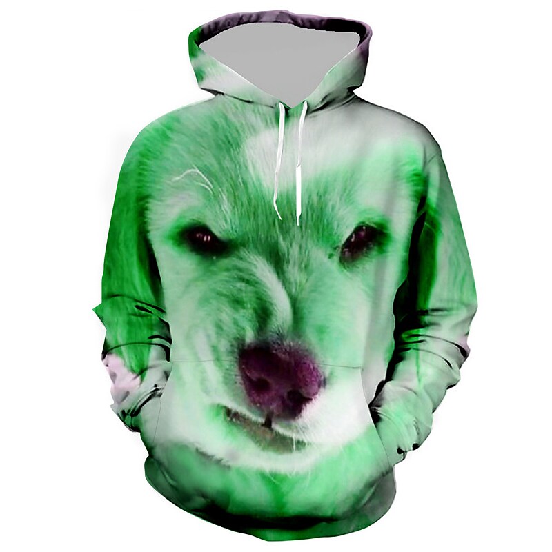 Men's Casual Dog Graphic Print Hooded Pocket Long Sleeve Sweatshirt