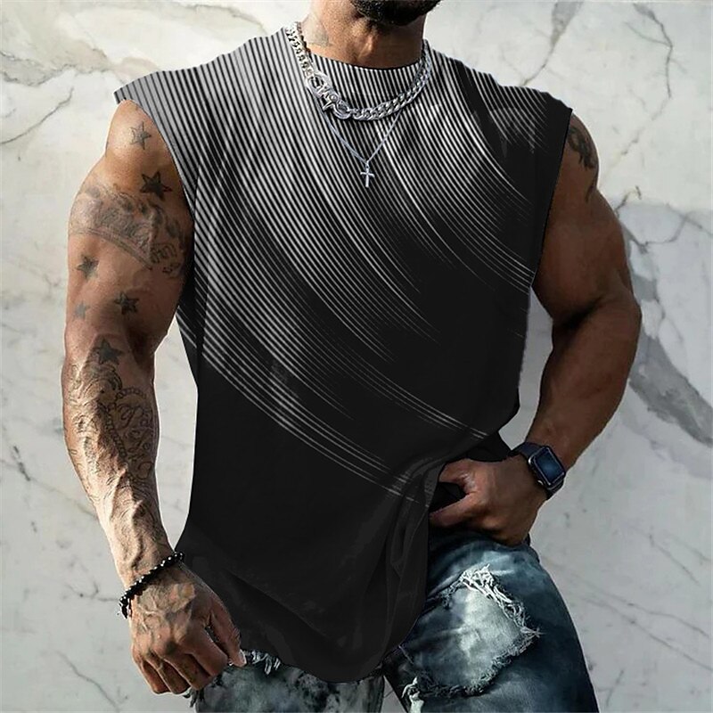 Men's Vest Top Sleeveless T Shirt for Men Graphic Geometric Gradual Crew Neck Print Daily Sports Sleeveless Print Muscle Top