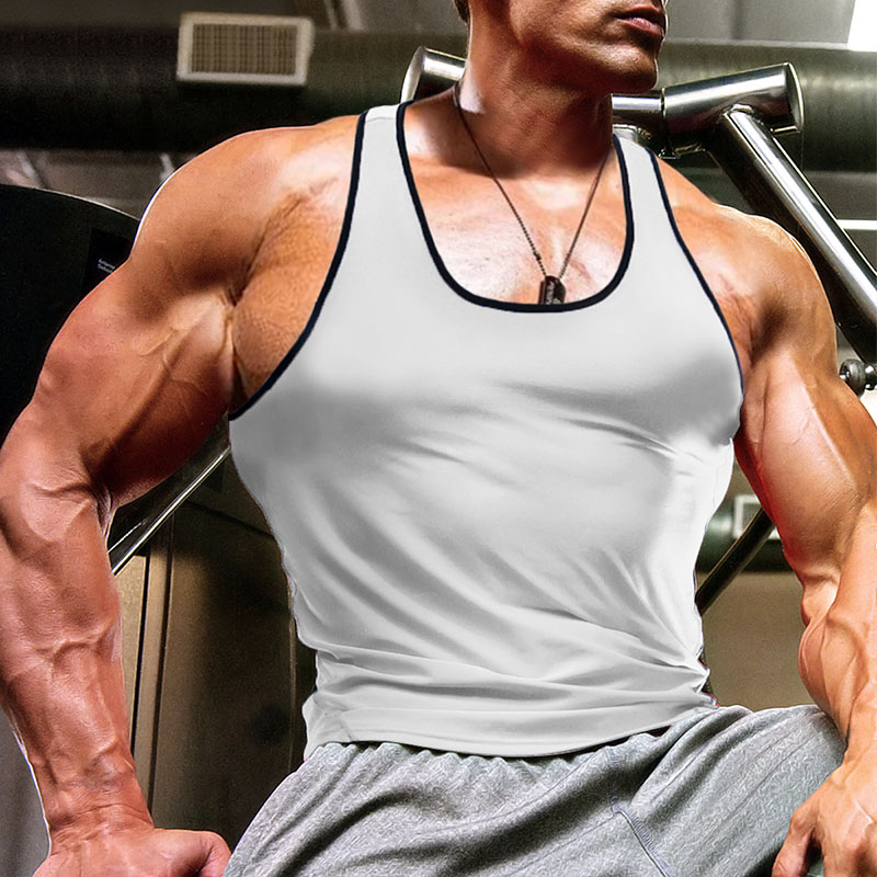 Men's Running Tank Top Workout Tank Stripe-Trim Sleeveless Tee Tshirt