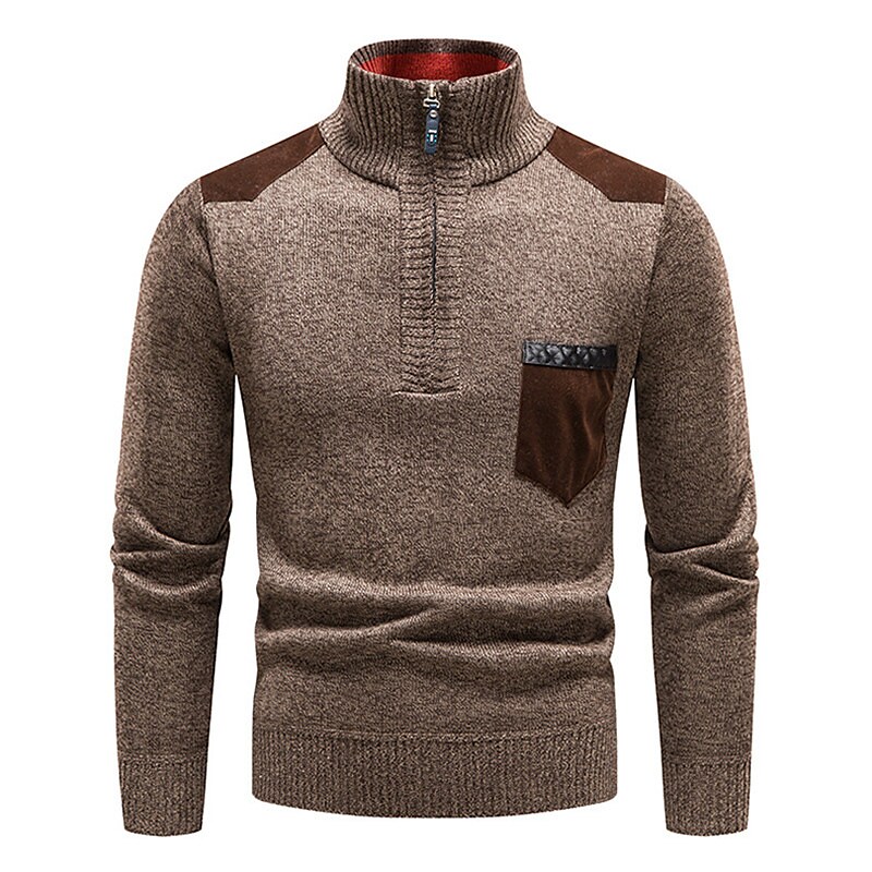 Men's Pullover Ribbed Knit  Zip Basic Warm  Daily Wear T-shirt
