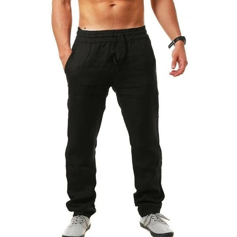Men'S Linen Pants Men'S Hip-Hop Breathable Sports Cotton  Linen Trousers Trendy Solid Color Casual Pants
