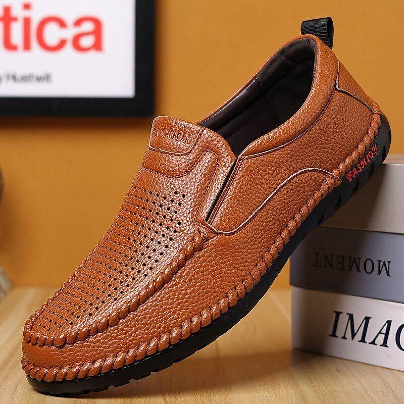 cross-border 2022 new cowhide slip-on men's leather shoes cover foot men's leather soft surface non-slip single shoes casual men's shoes