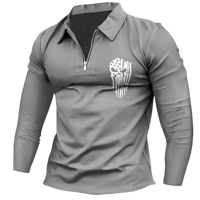 Men's Casual Lapel Skull Outdoor Street Long Sleeve Zipper Sweatshirt