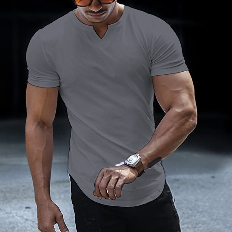 Men's T shirt Tee Solid Color V Neck Street Casual Short Sleeve Tops Basic Fashion Classic Comfortable White Black Gray / Summer / Sports / Summer