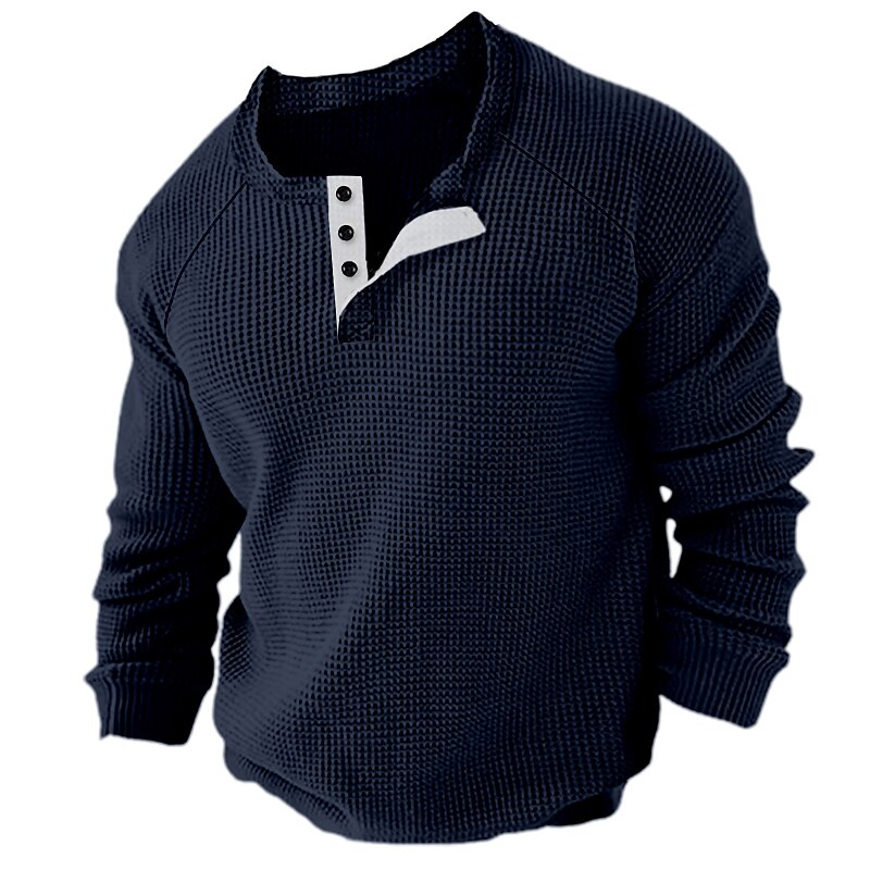Men's Waffle Henley Shirt Long Sleeve Shirt Plain Henley Long Sleeve Button-Down  Streetwear Casual Henley Shirt