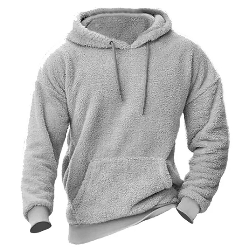 Men's Hoodie Fuzzy Sherpa Pullover Hoodie Sweatshirt Green Black Gray Hooded Solid Color Casual Basic Cool Casual Fall Spring Clothing Apparel Hoodies Sweatshirts  Long Sleeve
